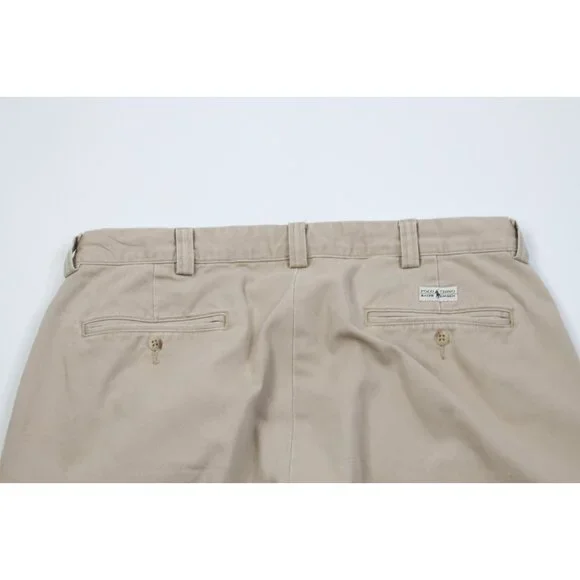 Vintage 90s Ralph Lauren Mens 34x32 Faded Wide Leg Chino Pants Beige Cotton